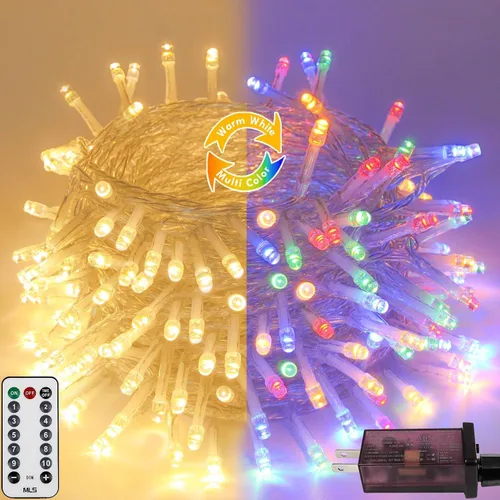 Vista 20 de Guirnalda de luces de Navidad de 66 pies y 200 luces LED para exteriores e interiores, luces decorativas extensibles e impermeables con cable