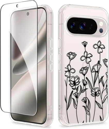 Vista 20 de GVIEWIN Funda para Google Pixel 10a con protector de pantalla, protección contra caídas de grado militar, no amarillenta, transparente, floral
