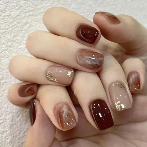 Vista 20 de 24 uñas postizas cuadradas a presión, cortas, bonitas, florales, acrílicas, con diseños de flores de arcoíris, uñas reutilizables con pegamento