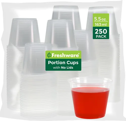 Vista 9 de Freshware Vasos de plástico para porciones (sin tapas) [4 onzas, 250 unidades] Vasos de plástico desechables para preparación de comidas, aderezos