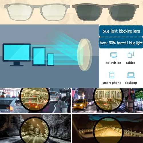 Vista 4 de OrentasPara mujeres y hombres, bloque de luz azul de metal ultrafino con sol fotocromático de conducción nocturna y lentes de sol