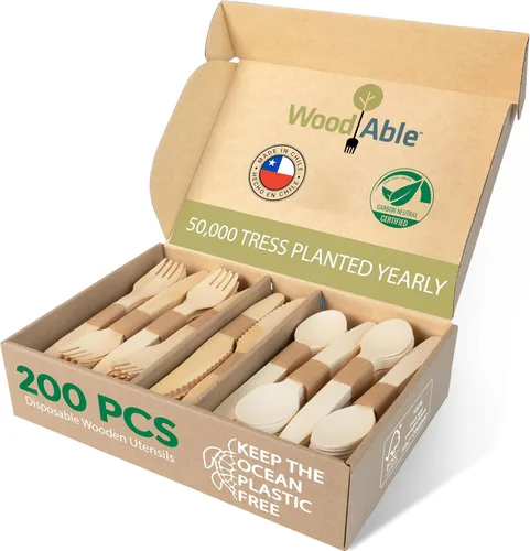 Vista 15 de Juego de cubiertos de madera desechables – 100% compostable para el hogar – 100 tenedores de 6.5 pulgadas, utensilios de bambú alternativos