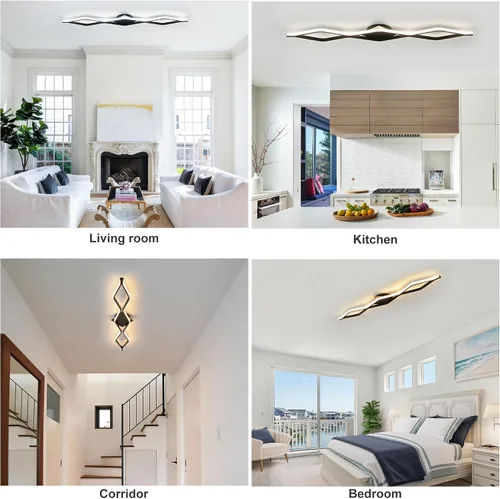 Vista 7 de Qcyuui Luces LED de Techo Regulables 46.4'' Accesorios de Iluminación para Cocina de Techo Negro Empotrado con Control Remoto Luz de Techo Lineal