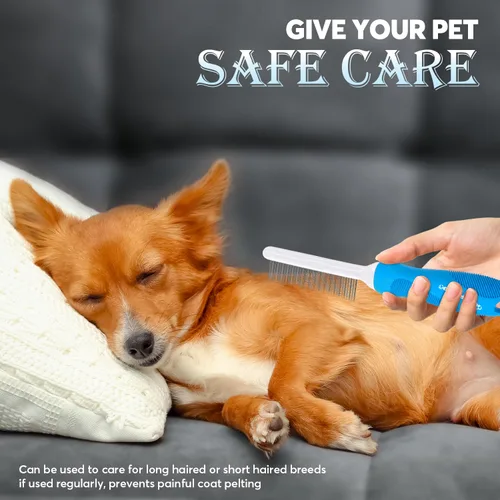 Vista 6 de GENPEPADO Peine de aseo para perros y gatos con dientes finos de metal de acero inoxidable largos y cortos para desenredar el cabello enmarañado
