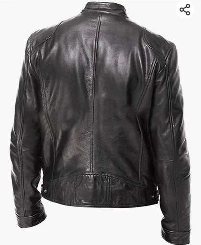 Vista 2 de Chaqueta clásica de piel de cordero para hombre Biker Cafe Racer Slim Fit