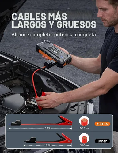 Vista 5 de AstroAI S8 Ultra 12V 4000A Lithium Jump Starter Up to All Gas/12L Diesel Naranja