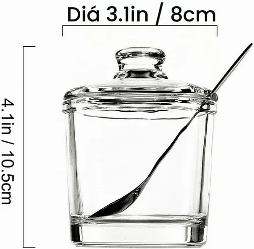Vista 2 de Vencer Azucarero de vidrio transparente con tapa y cuchara de acero inoxidable para servir azúcar, 6.3 onzas (6.1 fl oz), recipiente de azúcar