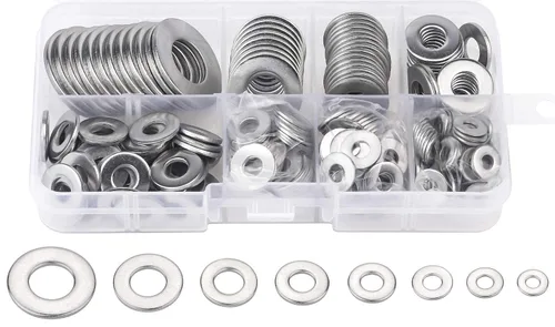 Vista 4 de DYWISHKEY Kit surtido de 268 arandelas planas de 8 tamaños, 1/2 3/8 5/16 1/4 12 # 10 # 8 6#, acero inoxidable 304