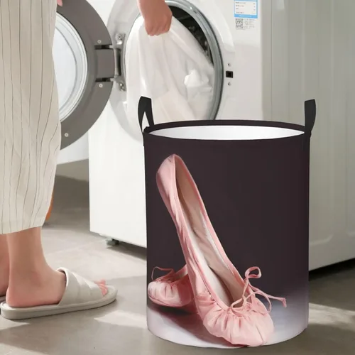 Vista 7 de Cesta circular con estampado de zapatos de ballet, impermeable, cesta organizadora de almacenamiento con asas, para ropa, juguetes, pequeña