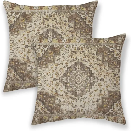Vista 33 de BETGINY Fundas de almohada boho de 16x16 pulgadas, diseño étnico marrón beige, fundas de almohada decorativas para exteriores para sofá