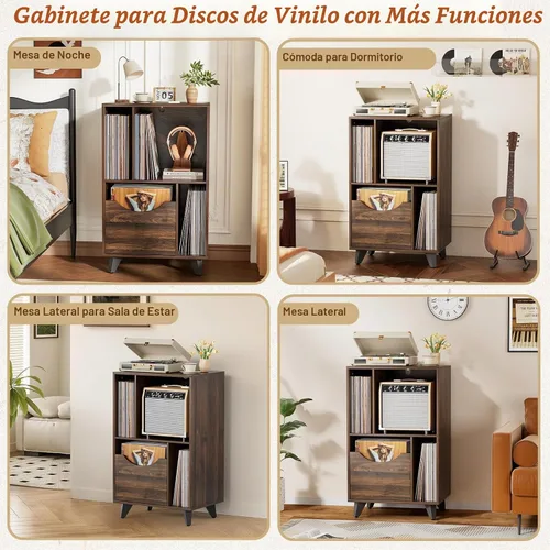 Vista 7 de Bikoney - Soporte para tocadiscos con almacenamiento de vinilo, nogal