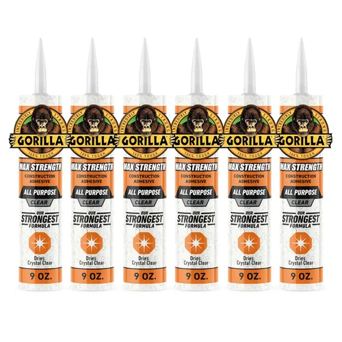 Vista 10 de Gorilla Max Strength - Adhesivo de construcción transparente, pegamento claro, cartucho de 9 onzas (paquete de 2) - Relleno de huecos e impermeable