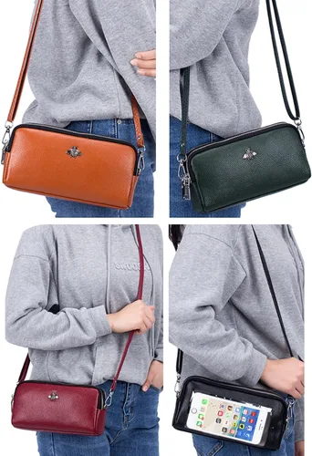 Vista 7 de Cuero genuino pantalla táctil teléfono bolsa bolsa muñeca bolso cartera para mujeres niñas