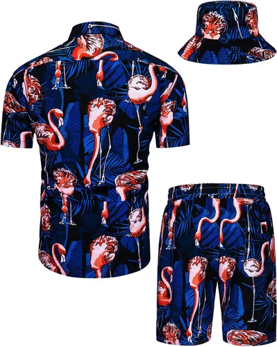 Vista 87 de TUNEVUSE Conjunto de camisas y pantalones cortos hawaianos para hombre, 2 piezas, trajes de playa con estampado de flores, traje tropical de verano