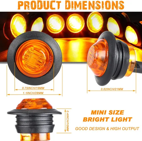Vista 8 de 100 luces LED redondas de 3/4 pulgadas, 3 luces LED indicadoras laterales delanteras y traseras, luces direccionales IP68 impermeables para camión