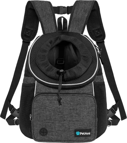Vista 9 de PetAmi Mochila transportadora de pecho ajustable para perros y gatos, ventilada para senderismo, campamento y viajes, máximo 10 libras, negro