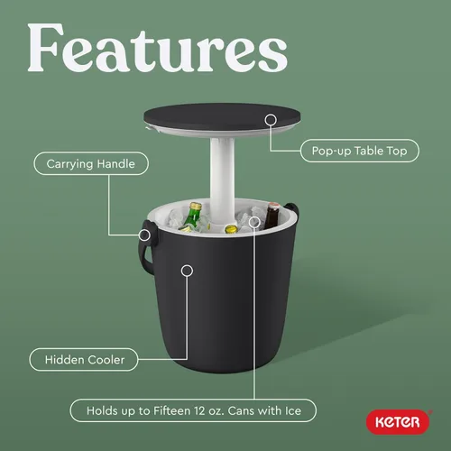 Vista 3 de Keter Go Bar - Enfriador portátil de cerveza y vino de 4.2 galones con asa y mesa desplegable para exteriores, perfecto para tu patio, picnic