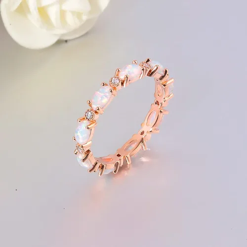 Vista 4 de CiNily Anillos de oro chapados en oro de 14 quilates, anillos de ópalo creado para mujer, compromiso Boda Anillos de compromiso de eternidad