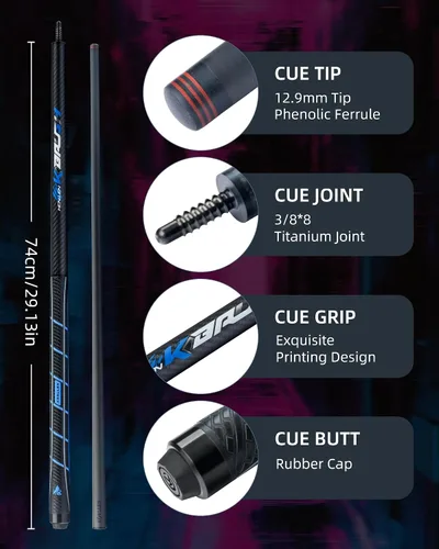 Vista 3 de KONLLEN Carbon Fiber Break Cue, 58" 2-Piece Heavy Hitter Pool Break Cue Stick with 12.9mm Tip, Professional Billiards Break Stick