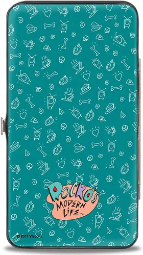 Vista 2 de Nickelodeon Buckle-Down Hinge unisex para adultos, Rocko's Modern Life Rocko & Spunky Pose + Logo Turquesa/Billetera blanca, multicolor, 7 x 4