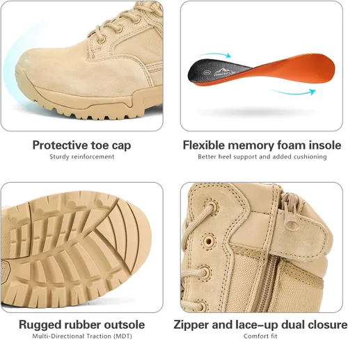 Vista 2 de NORTIV 8 - Botas tácticas de trabajo tipo militar para hombre para senderismo motociclismo combate