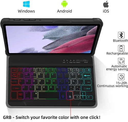 Vista 4 de Funda de teclado retroiluminada para Samsung Galaxy Tab A7 Lite de 8.7 pulgadas 2021, para A7 Lite SM-T220/T225/T227, funda de teclado Bluetooth