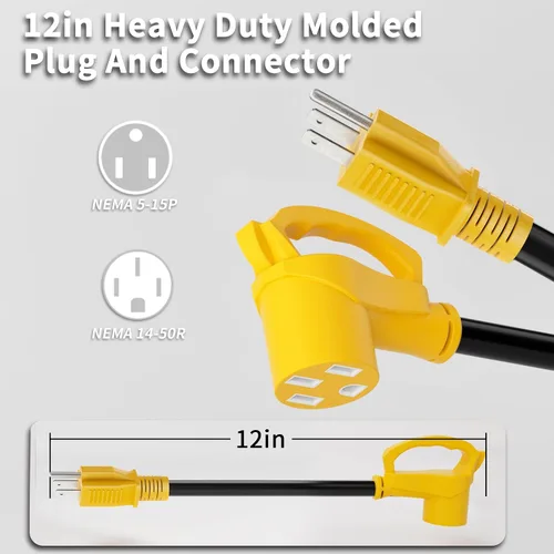 Vista 2 de Vockjour Cable adaptador RV de 50 amperios a 110 de 12 pulgadas, STW 15A 5-15P to 14-50R