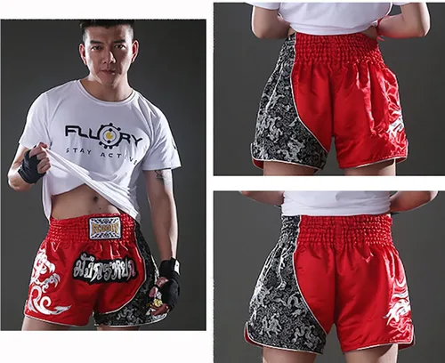 Vista 5 de FLUORY - Pantalones cortos de Muay Thai para artes marciales mixtas, kickboxing, entrenamiento, combate en jaula