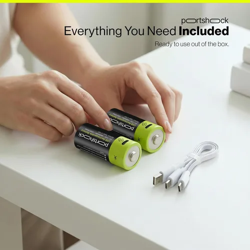 Vista 6 de D Baterías recargables USB C (paquete de 2) – 1.5 V 5000 mAh de litio de alta capacidad – 4 horas de carga rápida D baterías con cable