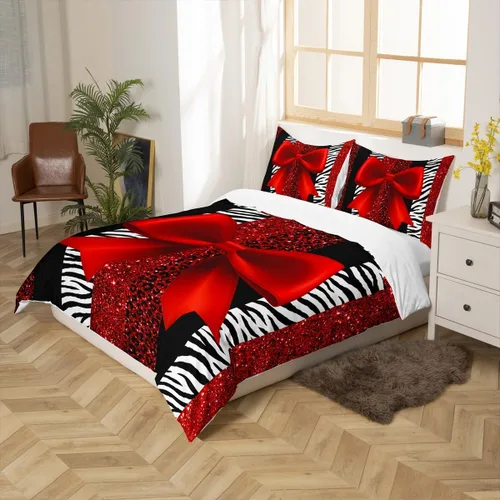 Vista 5 de Juego de funda de edredón para niños, tamaño individual, diseño de cebra y leopardo con purpurina, decoración de habitación para niñas y mujeres