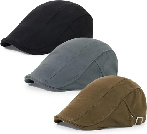 Vista 33 de 3 piezas de gorra Newsboy de algodón para hombre, gorra plana ajustable genial