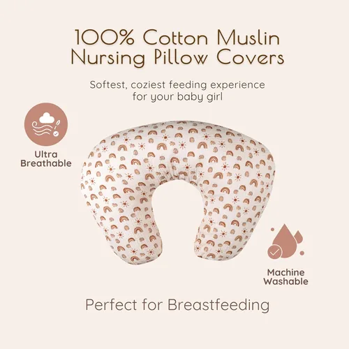 Vista 3 de Fundas de almohada de lactancia de muselina de algodón neutrales, paquete de 2 fundas de almohada para lactancia materna, esenciales para lactancia