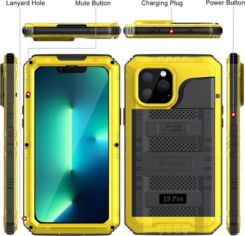 Vista 7 de Beasyjoy - Funda resistente al agua para iPhone 13 Pro, cubierta protectora de cuerpo completo con protector de pantalla integrado, funda de metal