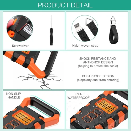 Vista 4 de ORIA Báscula digital de pesca con regla, báscula de gancho colgante postal de pesca, báscula de equipaje de 110 libras 110.2 lbs con cinta métrica