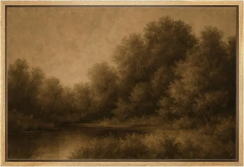 Vista 39 de SIGNLEADER Lienzo enmarcado para pared, pinos resistentes en acantilado, árbol de montaña en tono sepia, ilustración de paisaje, arte moderno