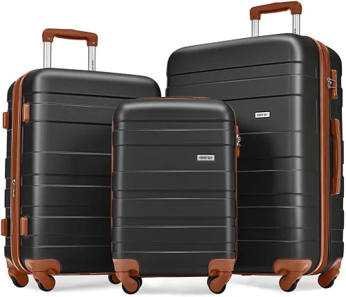 Vista 123 de Merax 3 piezas expandible ABS Hardshell equipaje Sets Spinner Wheel Maleta TSA Lock Suit Case, Apertura frontal negra, Juego de 2 piezas, Maleta