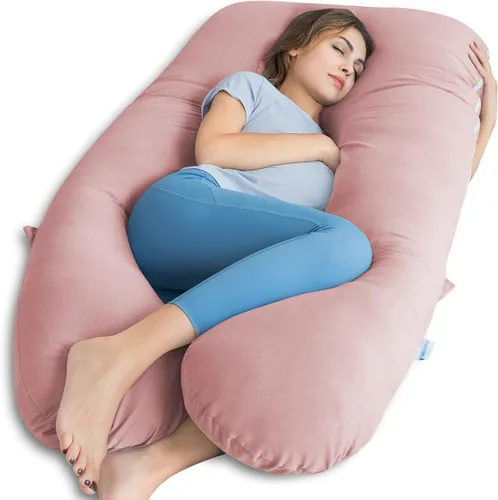 Vista 18 de QUEEN ROSE - Almohadas corporales refrescantes para embarazo, sedosas, en forma de U, tamaño de 55 pulgadas, para dormir, alivio del dolor de Azul