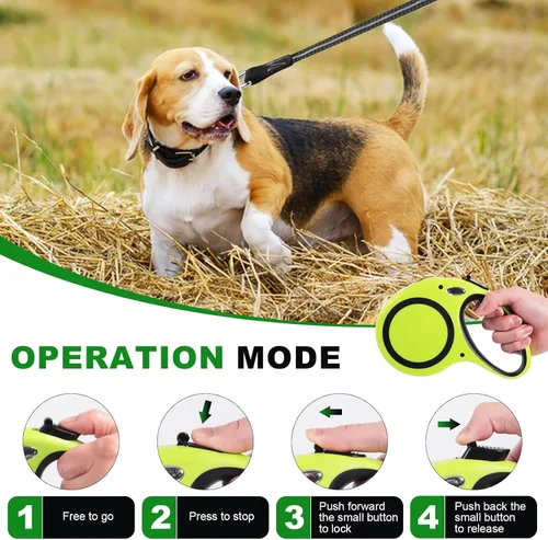 Vista 6 de Correa retráctil para perro de 30 pies, 30 pies, 360° sin enredos para perros medianos y grandes de hasta 77 libras, freno de una mano, pausa con un