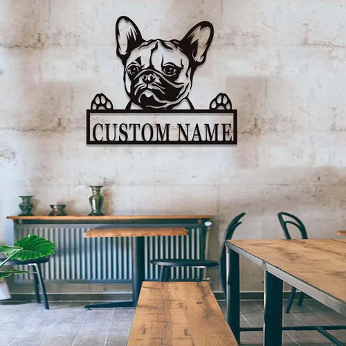 Vista 4 de Letrero personalizado de bulldog francés – Letrero personalizado para perro, arte de pared de metal, regalo conmemorativo para amantes