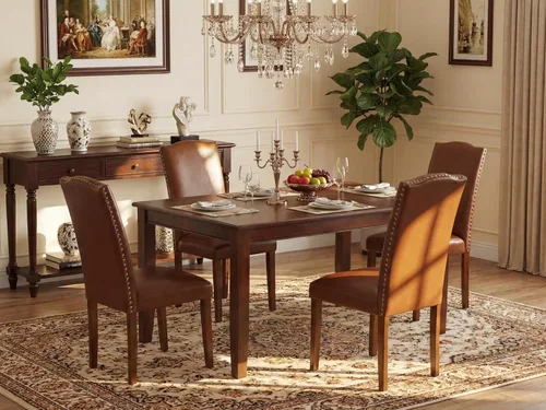 Vista 2 de East West Furniture DUEN5-MAH-66 - Juego de mesa de comedor de 5 piezas para 4 personas, incluye una mesa de cocina rectangular y 4 sillas