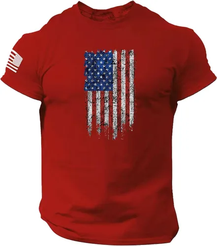 Vista 15 de Camisetas de verano para hombre, estilo casual, ajustado, manga corta, de algodón, patriótica, de Estados Unidos, con bandera americana, camiseta