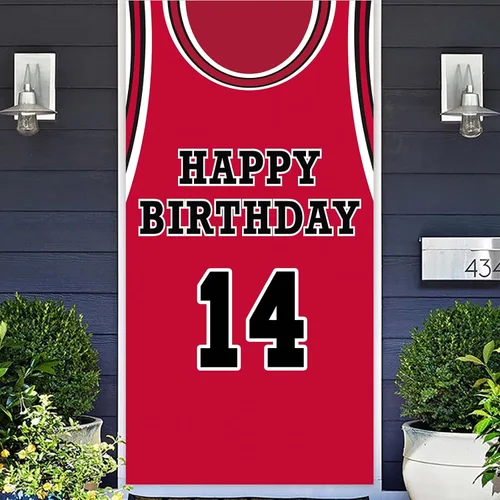 Vista 11 de Cartel de feliz cumpleaños 10 pancarta de fondo rojo de baloncesto estrella jugador de deportes decoración para hombre niño 10 cumpleaños