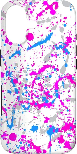 Vista 32 de iPhone 16 Rosa + Azul + Gris Blanco Patrón de salpicaduras de pintura