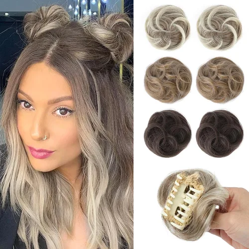 Vista 31 de REECHO Space Bun Hair Pieces, 2 piezas de mini clips de garra en moños desordenados y orejas de gato, extensiones de moño de cabello falso HB001