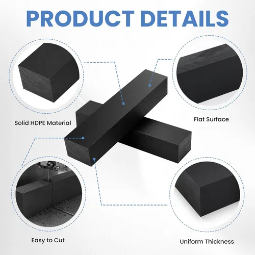 Vista 3 de 2 Pcs HDPE Plastic Blocks, 1 x 4 x 12 Inch, Black Negro2Pack
