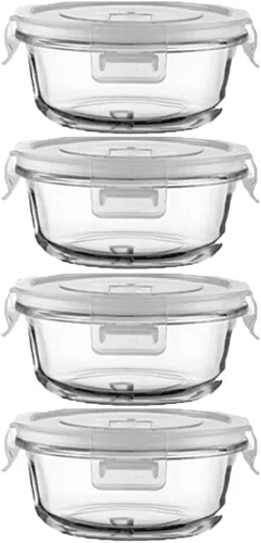 Vista 10 de Recipientes redondos de vidrio para almacenamiento de alimentos de 12 onzas con tapas, recipientes redondos para preparación de comidas de 1.5 tazas