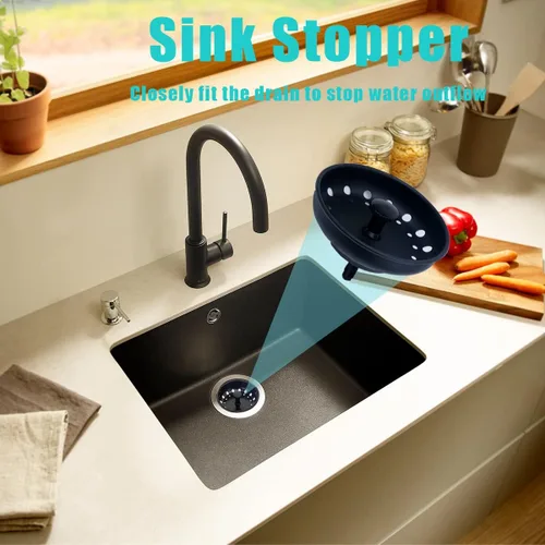 Vista 3 de 3 piezas de tapón para fregadero de cocina, 3 en 1 colador de cesta de fregadero de cocina, tapón universal antiobstrucción de acero inoxidable