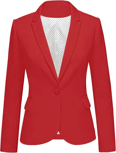 Vista 26 de Luvamia - Chaqueta Blazer para Mujer, de Manga Larga, Cuello con Solapas, Botón de Cuello, con Bolsillos Un nuevo botón negro