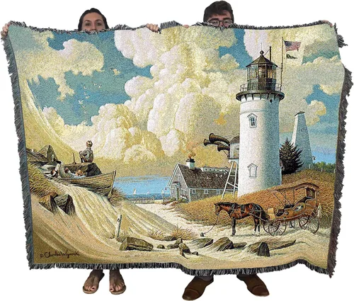 Vista 10 de Pure Country Weavers Manta de matrimonio Dockside por Charles Wysocki - Tapiz de regalo de playa costera de Estados Unidos temprano de América