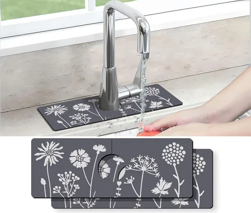 Vista 12 de Tapete protector contra salpicaduras para fregadero de cocina, 1 alfombrilla súper absorbente de secado rápido, dispositivo para fregadero